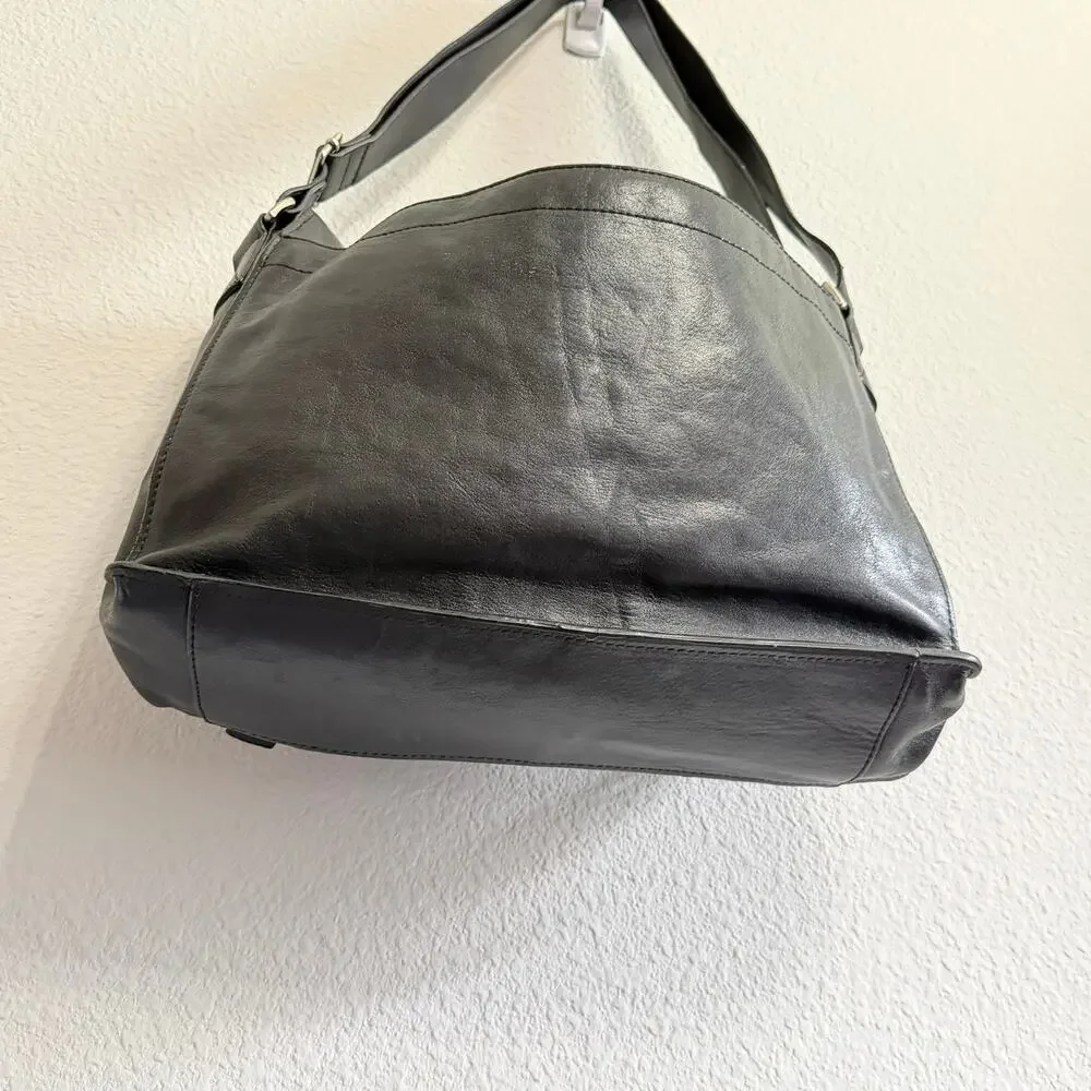 Cole Haan Black Leather Messenger Laptop Bag Briefcase Crossbody Work Travel
